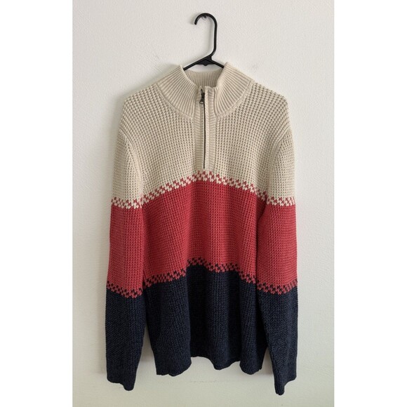 L.L.Bean 100% Organic Cotton Waffle Knit 1/4 Zip Pullover Sweater Men Size L - Picture 1 of 9